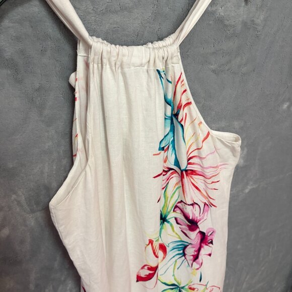 Tommy Bahama 100% Linen Floral Halter Shift Dress L Tropical Hibiscus Print - Picture 2 of 10
